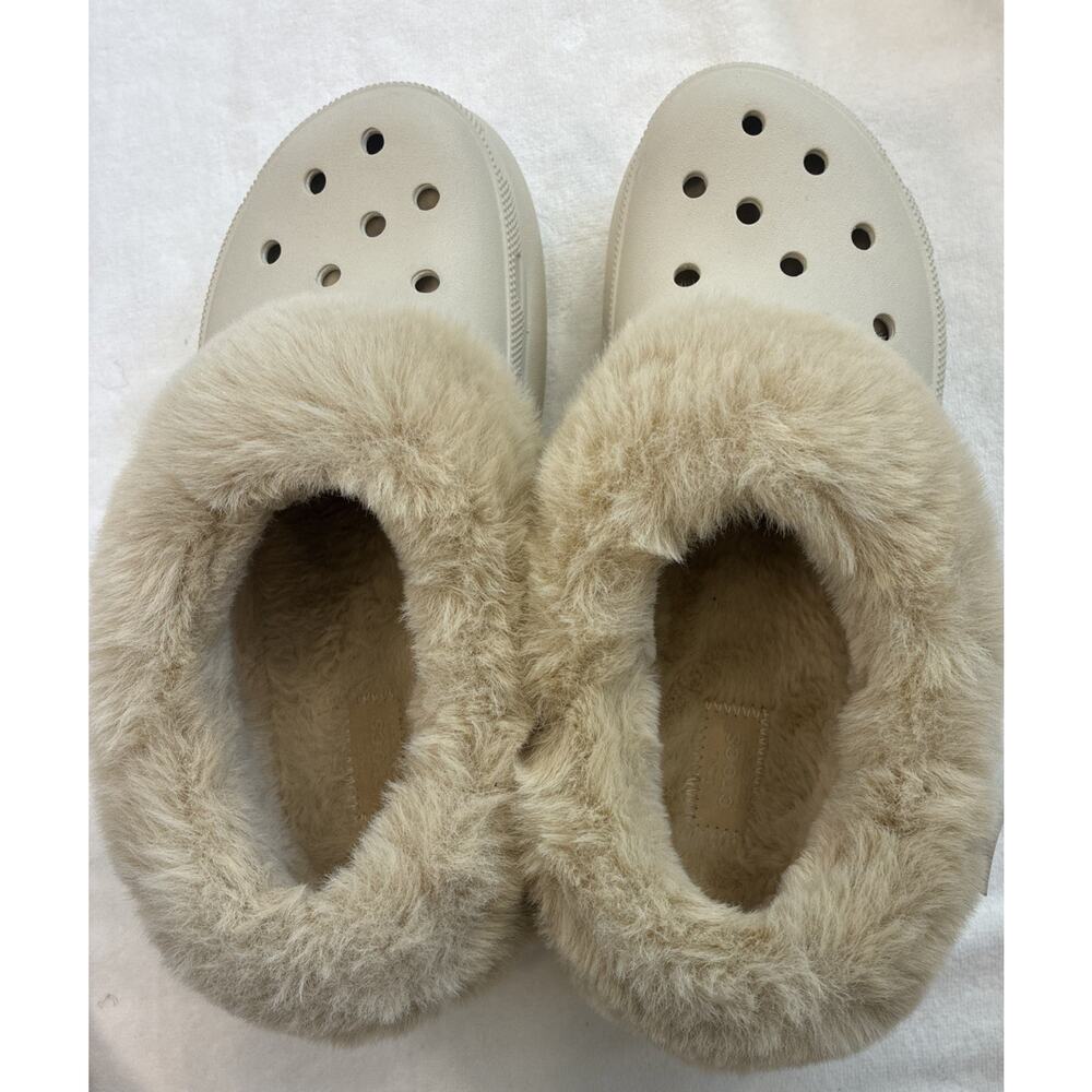 Crocs Furever Crush Faux Fur Lined Clog Bone Beige Off White Womens Size US 10